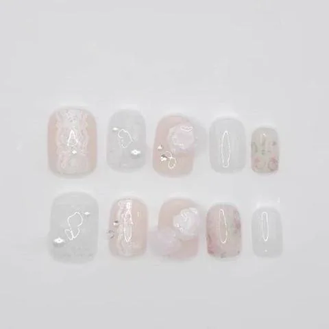 레이스 장미 플라워 네일팁 xs/s/m/l 주문제작 수제 핀터레스트 - 3번째 이미지