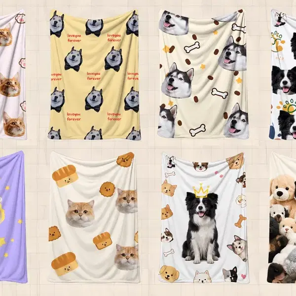 강아지 고양이 사진 주문제작 담요 | 반려동물 얼굴 커스텀 극세사 포토 담요 - 3번째 이미지